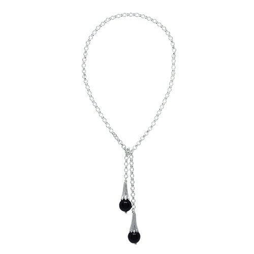 STERLING SILVER LARIAT WITH ONXY DROPS - NECKLACES