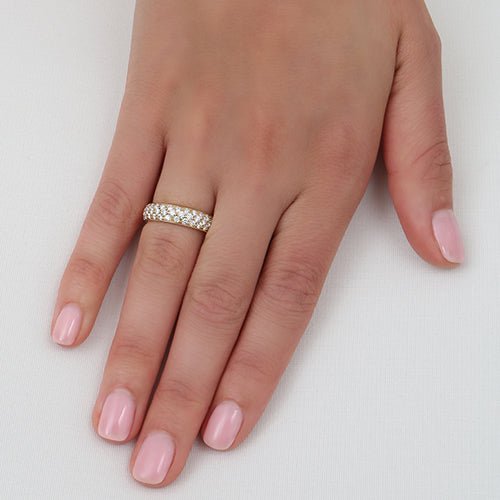 THREE ROW PAVÉ RING IN YELLOW GOLD WITH DIAMONDS - ANNIVERSARY & CELEBRATION RINGS