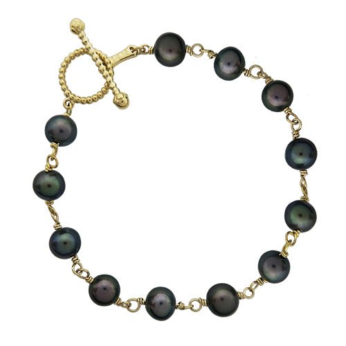 TIED BLACK FRESHWATER PEARL BLOSSOM BRACELET - BRACELETS