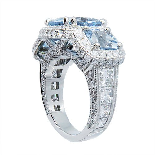 TRIOMPHE RING WITH AQUAMARINES AND DIAMONDS - ANNIVERSARY & CELEBRATION RINGS