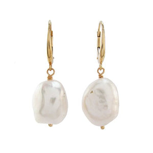 WHITE BAROQUE FRESHWATER PEARL EARRINGS WITH YELLOW GOLD FRENCH CLIP - EARRINGS
