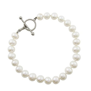 WHITE FRESHWATER PEARL BRACELET WITH SILVER TOGGLE - BRACELETS